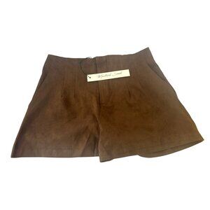 Mustard Seed Womens Brown Faux Suede Pleated Shorts With Zipper Closure